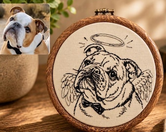 Custom Pet Memorial Embroidery Portrait | Rainbow Bridge Dog Keepsake