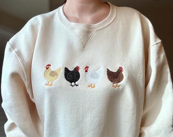 Embroidered Chicken Sweatshirt | Farmhouse Hen Crewneck | Chicken Mama Gift | Homestead Clothing | Country Cottagecore Pullover