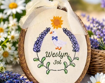 Personalized Goose Baby Name Sign | Machine Embroidered Nursery Decor | Custom Baby Name Hoop | Goose Nursery Wall Art | Baby Shower Gift |