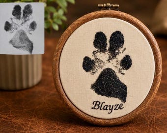 Custom Embroidered Paw Print Keepsake – Memorial Dog Hoop Art – Personalized Pet Loss Gift