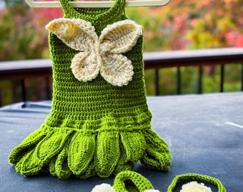 Hand-Crocheted Tinkerbell Dress Set – Newborn Photo Prop, Disney Costume