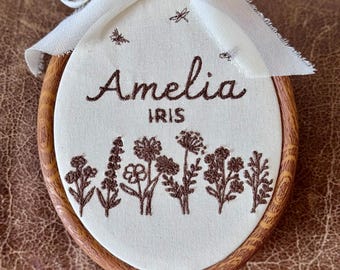 Personalized Floral Name Hoop | Custom Baby Embroidery Nursery Art
