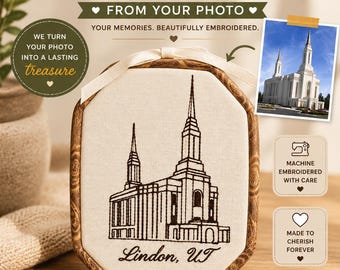 Custom Machine Embroidered LDS Temple Hoop | Personalized Temple Gift, Wedding, Baptism, Homecoming