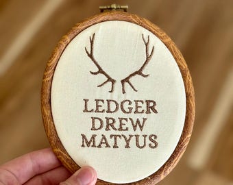 Custom Embroidered Baby Name Hoop | Woodland Antler Nursery Decor