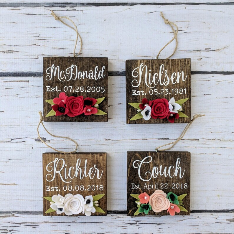 Custom last name ornaments wedding gift christmas ornament