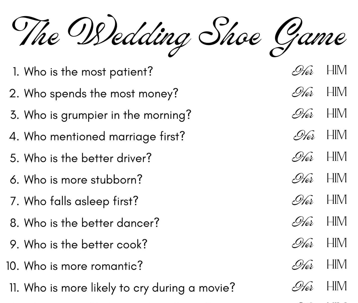 Wedding Shoe Game Bridal Shower Game Etsy
