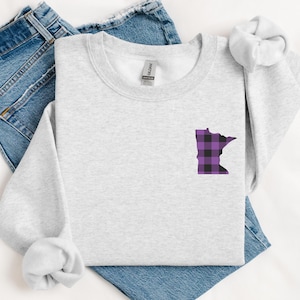 Purple Buffalo Plaid Minnesota Sweatshirt | State Pride Crewneck Sweater | Comfort Colors Tee | T-Shirt Gift For Minnesotan