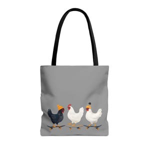 Skateboarding Chickens Tote Bag, Fun Grocery Bag, Farmhouse Decor, Gift for Animal Lovers, Cute Reusable Shopping Bag