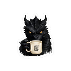 Grumpy Dragon Coffee Mug Vinyl Decal, Funny Laptop Sticker