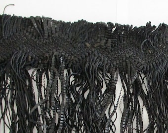 Antique Silk Trim Fringe Victorian French Black 1800's Crimped FABULOUS QUALITY