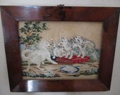 Antique Needlepoint Cats Dog Folk Art Early 1800 39 s Adorable