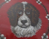 Antique Dog Needlepoint Beaded Victorian Folk Art Gilt Frame Fabulous