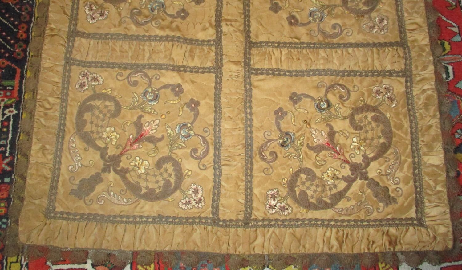 Antique Quilt French Bed Cover Silk Chenille Metallic Lace Etsy