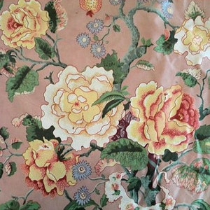 Floral Bouquets and Striped Printed Cotton Chintz - Dusty Teal/Dusty  Rose/Beige/Off-White