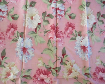Vintage Rayon Faille Fabric Tropical Salmon Pink Flowers Barkcloth Era SO PRETTY