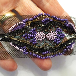 Antique Beaded Trim Net Lace Sequins Embroidered Metallic Appliques