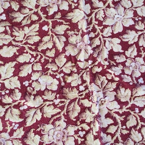 Antique Cotton Fabric French Art Nouveau Red Beige GORGEOUS NUBBY