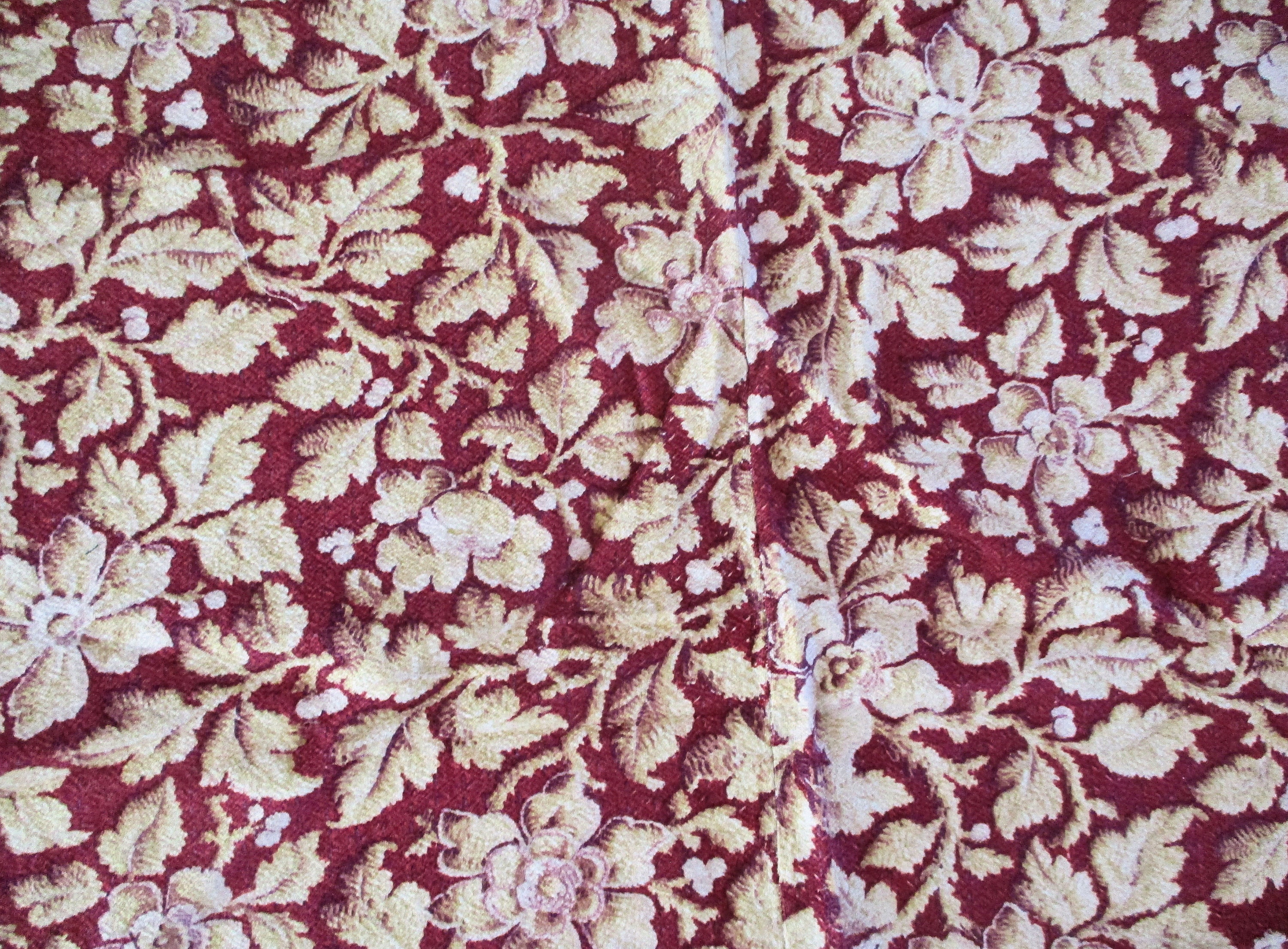 Antique Cotton Fabric French Art Nouveau Red Beige GORGEOUS NUBBY