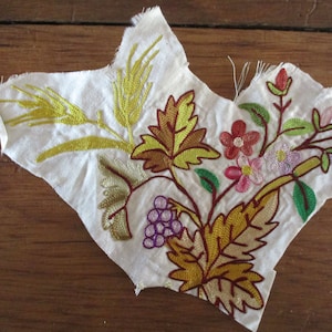 Antique Silk Embroidery 8 1/2 x 5 1/2 Vestment Embroidery French 1800s Applique Frag Lovely (C)