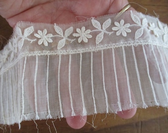 Antique Cotton Flounce Trim French Schiffli Embroidered Lace Victorian ETHEREAL Lovely