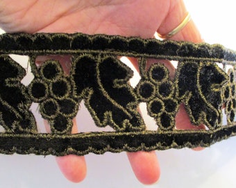 Antique Velvet Trim Metallic Cutwork Unusual