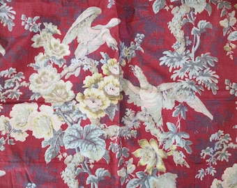 Antiker Baumwollstoff Vögel Chintz Französischer Vorhang Klassisch Floral HERRLICH 1800