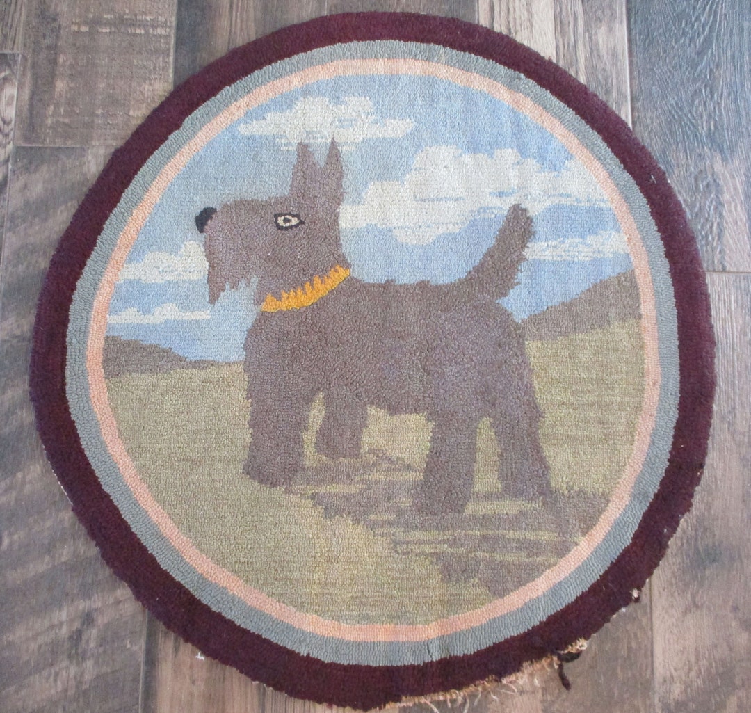 Scotty Rug Mat Antique Dog Rug Folk Art Hooked Scotty 1920s-1930s CHARMING 26 Across ...