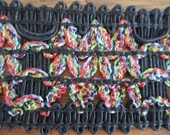Antique Trim Rayon 1920-1940's Black Multicolor Weave GORGEOUS (B)