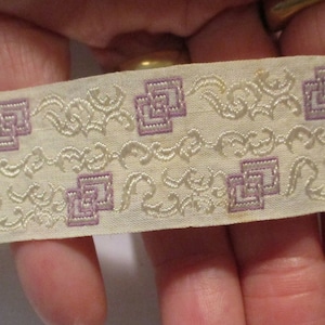 Antique Ribbon Silk Trim French Embroidered 1800s UNIQUE