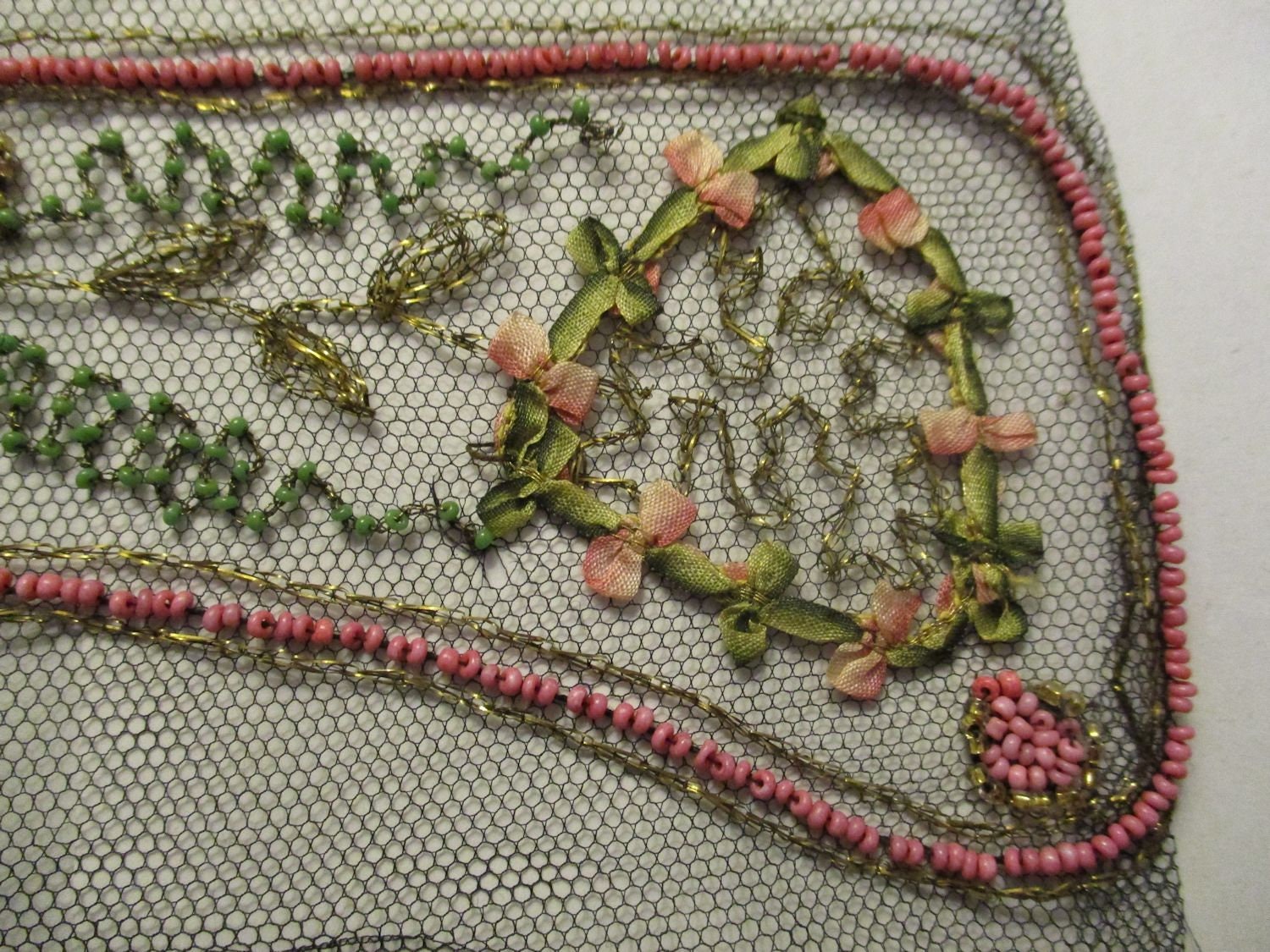 Antique Applique Ribbonwork 8 Beaded Net Lace Metallic Etsy