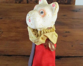 Antique Dog Toy Terrier Squeeze Thumb Push Composite Silk 1920's Japan ADORABLE