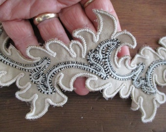 Antique Trim Taupe Black White Edwardian Silk Embroidery Cotton Border Germany 1910's Gorgeous 28" x 2 3/4"