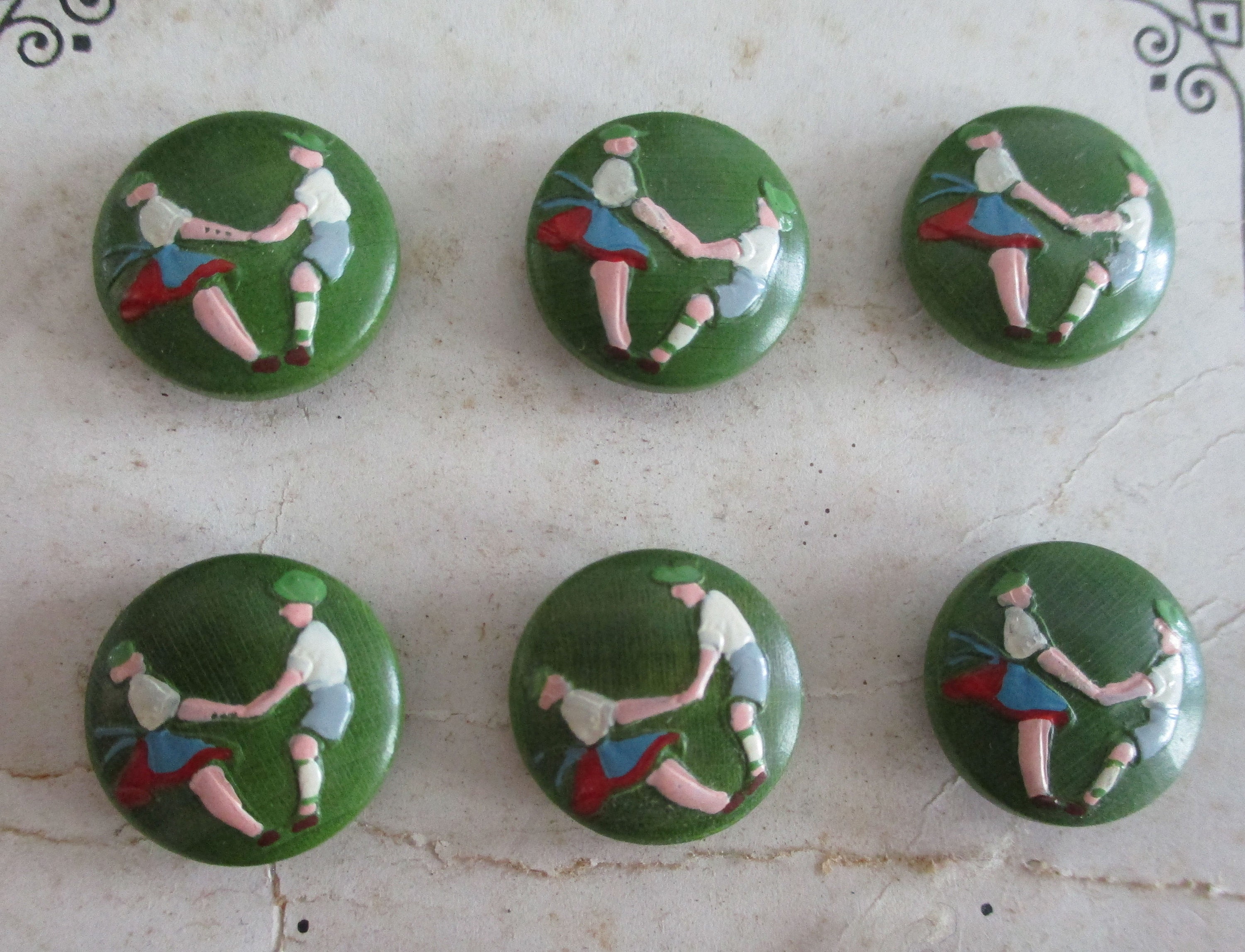 Folk Button Antique Buttons 1920s Set (12) Folk Art Czecho-slovakia Hand-painted ...