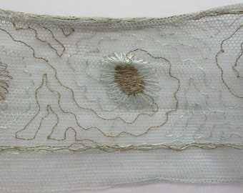 Antique Trim Tulle Metallic Silk Net Lace Edwardian 1910's