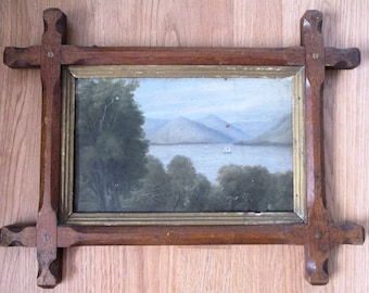 Antique Hudson River Oil Painting 19thc Folk Art Original Wood Frame (1 of 2) STUNNING