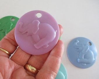 Vintage Elephant Pendant Plastic Mid-Century 1940s Disc Plakies Purple Blue or Green Adorable
