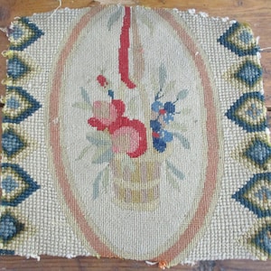 Antique French Needlepoint Roses Victorian Fragment Delightful &quot;B&quot;