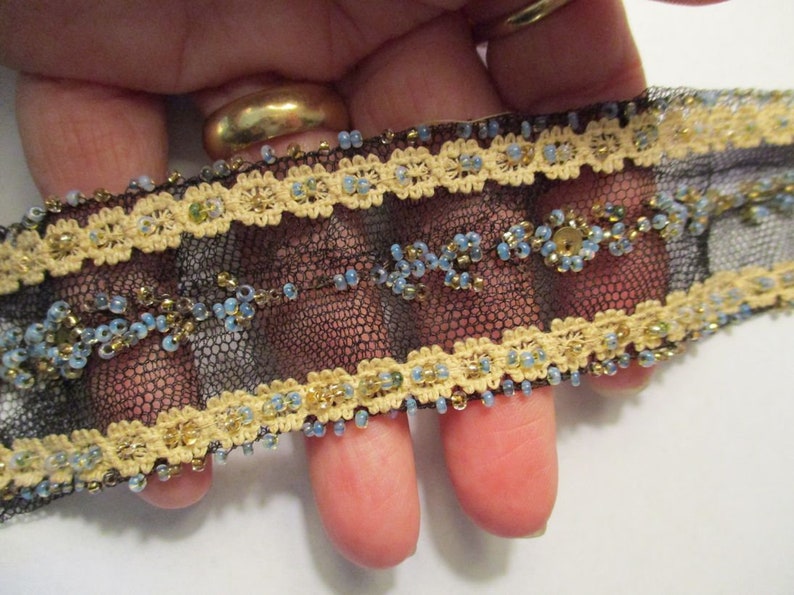 Antique Trim Tulle Beaded Sequins Net Lace