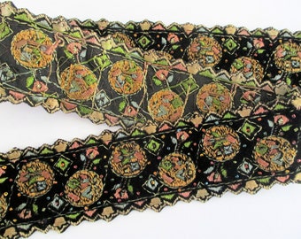 ANTIQUE Velvet Trim Beaded Silk Rayon French 1800s Victorian Black Red Green