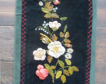 Antique Velvet Panel Silk Chenille Ribbonwork Embroidery Victorian GORGEOUS