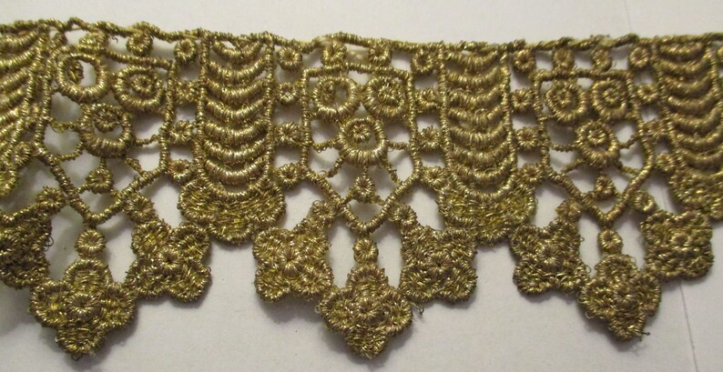 Antique Metallic Lace Cotton Trim Gold Art Nouveau 16 Stunning