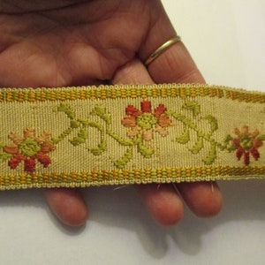 Antique French Trim Silk Embroidered Border Jacquard Weave 1800&#39;s
