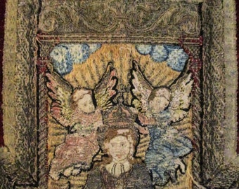 Antique Silk Velvet Vestment French Angels 1700's Orphrey RARE