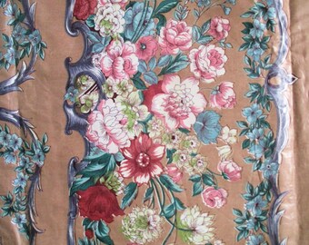 Vintage Fabric Chintz 35" x 35" Cotton Vat Dyes Gorgeous
