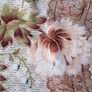 Antique Cotton Fabric French Panel Blue Brown White Art Nouveau FABULOUS