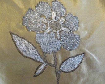 Antique Metallic Applique Silk Embroidery Panel Ottoman Fabulous 1800s