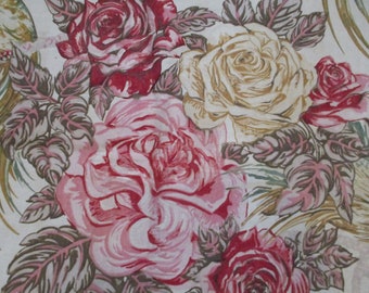 Vintage Cotton Fabric 80" x 29" Curtain Roses Birds Exquisite