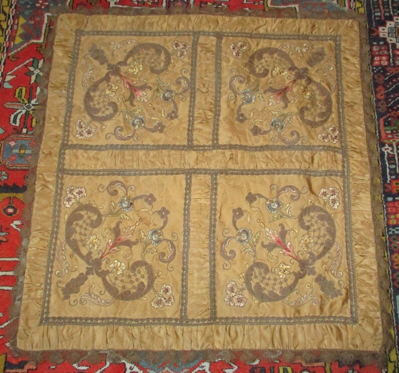 Antique Quilt French Bed Cover Silk Chenille Metallic Lace Etsy