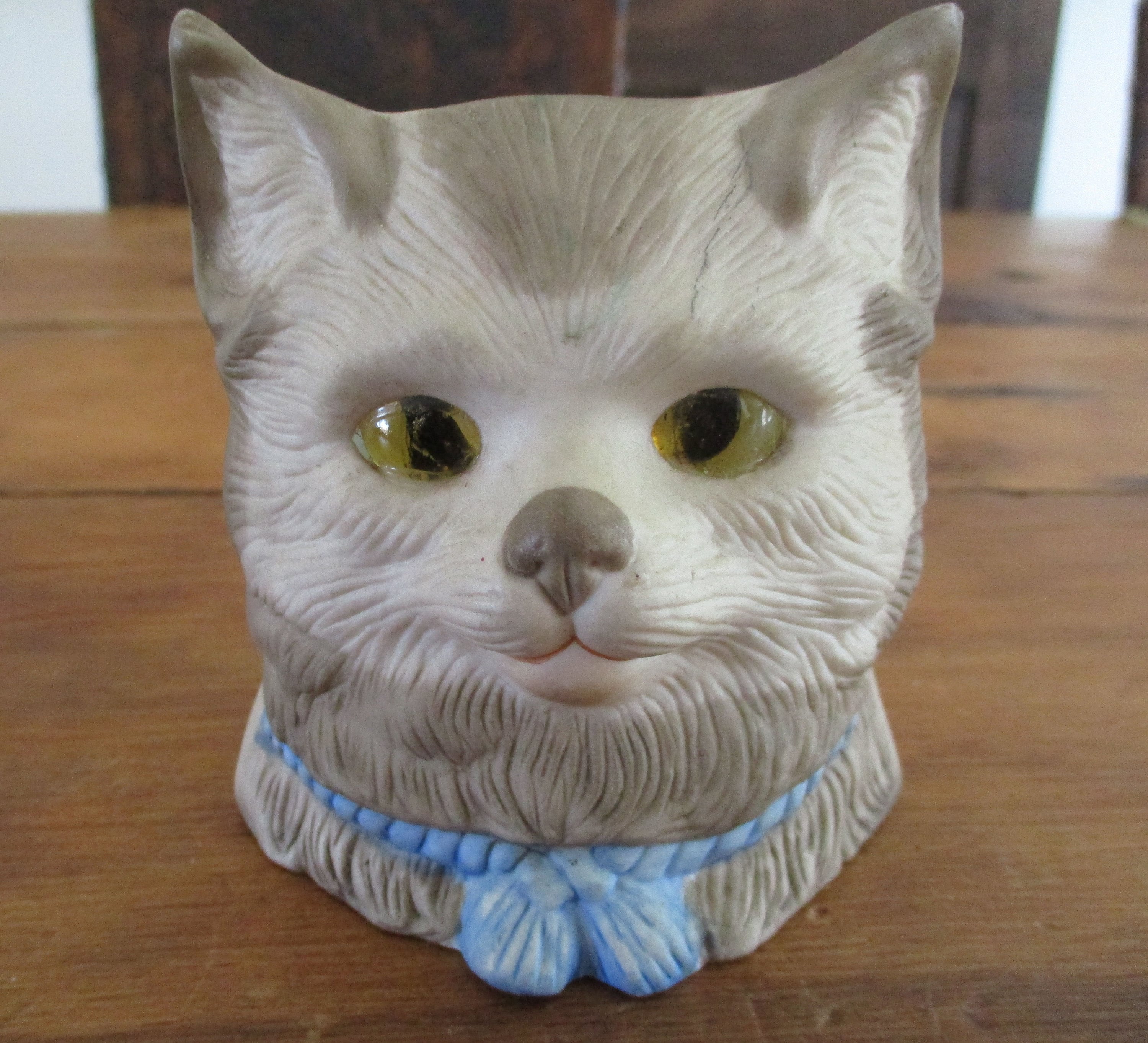 Antique Fairy Lamp Cat Germany Victorian Bisque Glass Eyes C