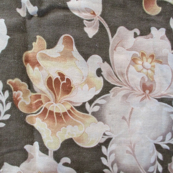 Antique Cotton Fabric French Art Nouveau Olive 1800's FABULOUS
